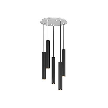 Lampadario Tondo Industrial-Minimal Xeana Metallo Bianco Nero 5 Luci Gu10