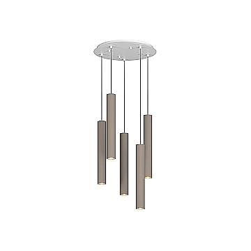 Lampadario Tondo Industrial-Minimal Xeana Metallo Bianco Marrone 5 Luci Gu10