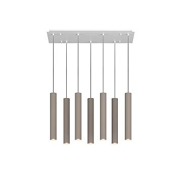 Lampadario Industrial-Minimal Xeana Metallo Bianco Marrone 7 Luci Gu10