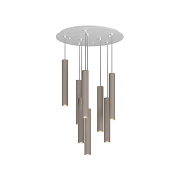 Lampadario Industrial-Minimal Xeana Metallo Bianco Marrone 8 Luci Gu10