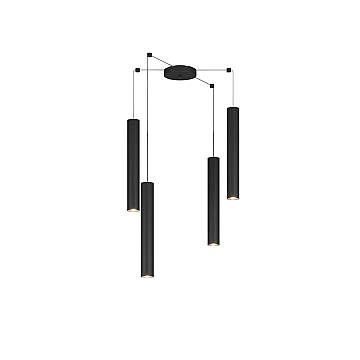 Lampadario Industrial-Minimal Xeana Metallo Nero 4 Luci Gu10