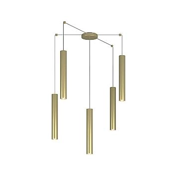 Lampadario Industrial-Minimal Xeana Metallo Ottone 5 Luci Gu10