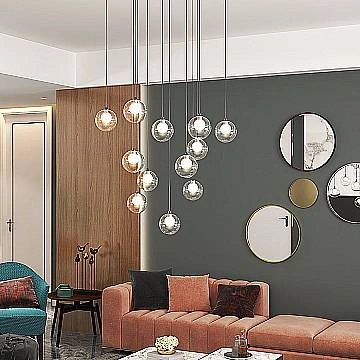 Lampadario Contemporaneo Inside Metallo Cromo Vetro Bianco 12 Luci G9