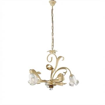 Lampadario Arte Povera Cesto Metallo Avorio E Oro 3 Luci E14