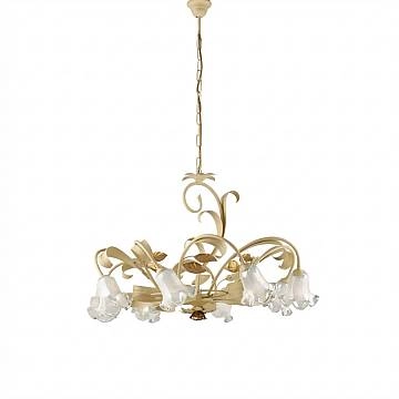 Lampadario Arte Povera Cesto Metallo Avorio E Oro 8 Luci E14