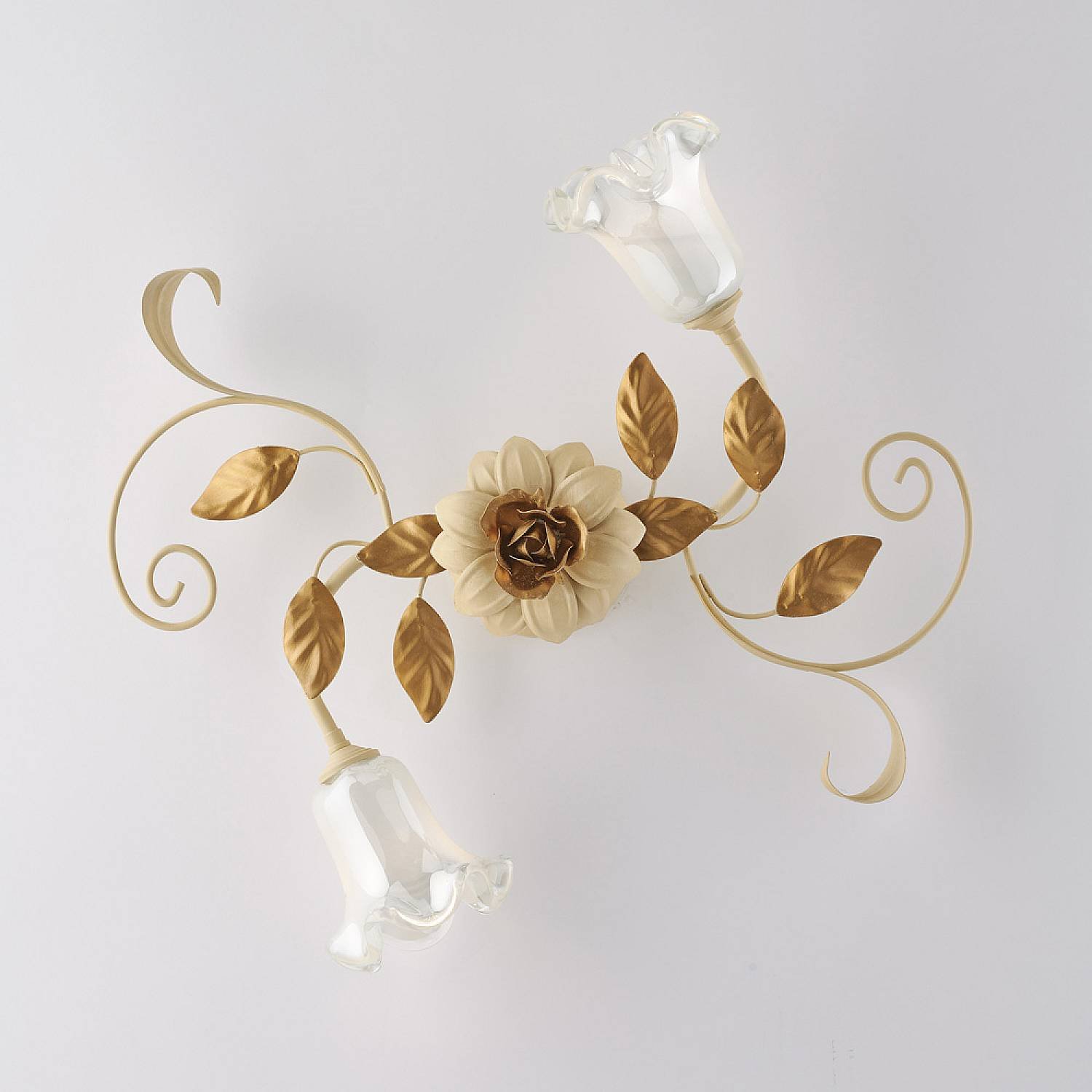 Plafoniera Arte Povera Cesto Metallo Avorio E Oro 2 Luci E14 BL274-PL2-AV
