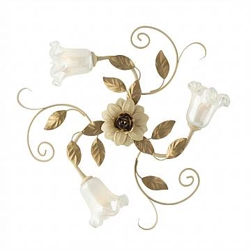 Plafoniera Arte Povera Cesto Metallo Avorio E Oro 3 Luci E14