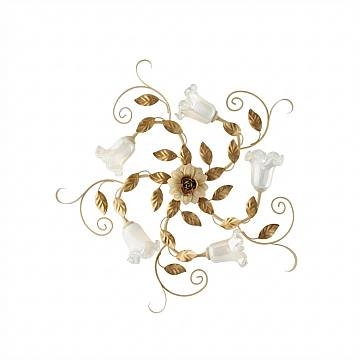 Plafoniera Arte Povera Cesto Metallo Avorio E Oro 5 Luci E14