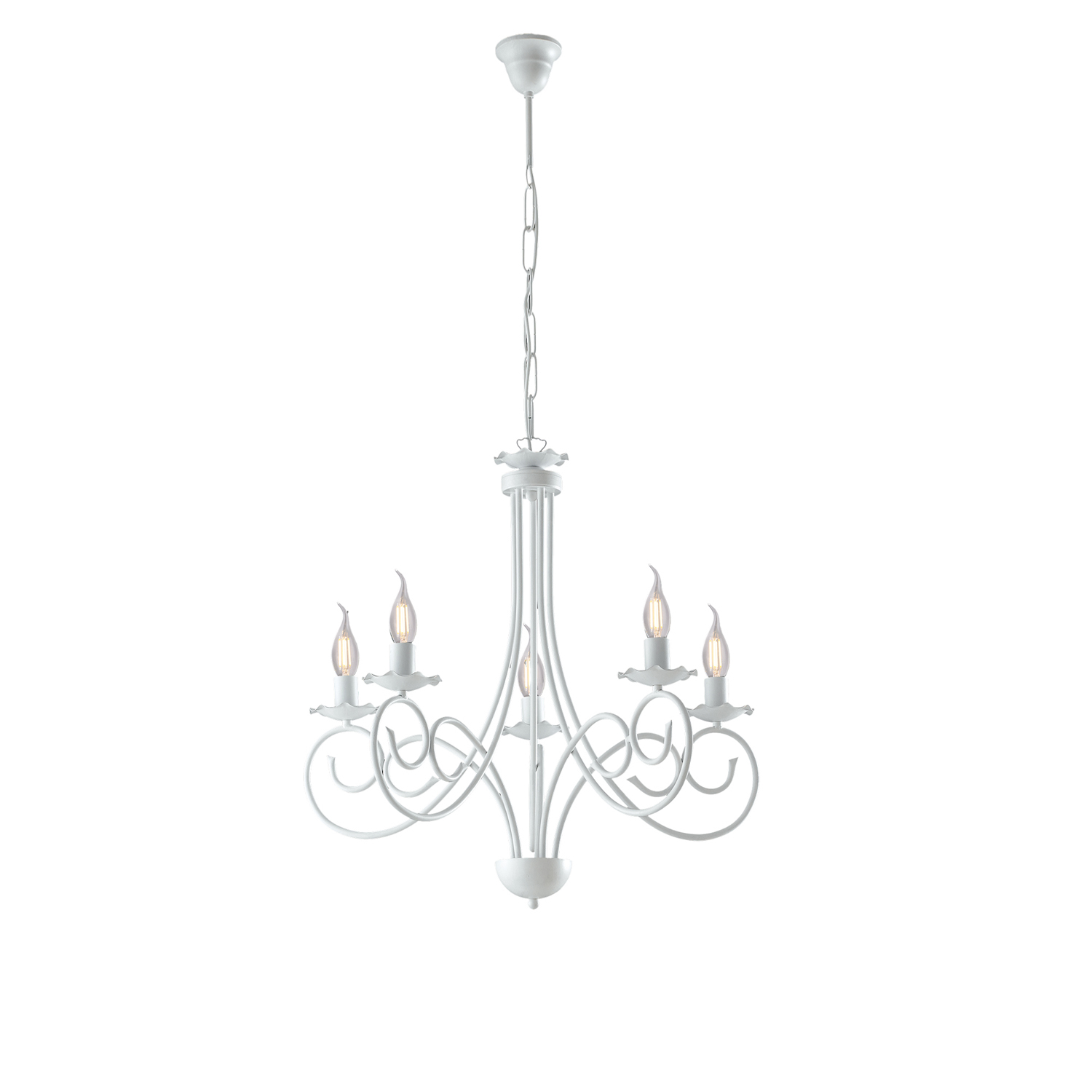Image of Lampadario Provenzale Candelabro Alma 5 Luci Ferro Battuto Bianco Shabby