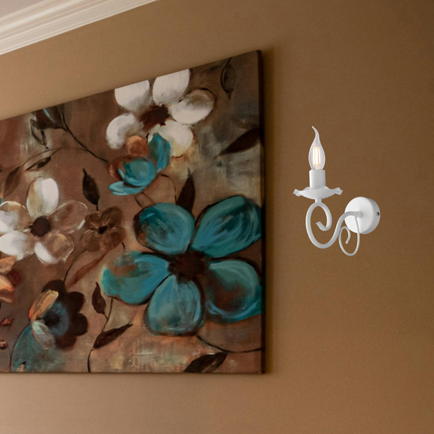 Applique Provenzale Alma 1 Luce Ferro Battuto Bianco Shabby BL130-AP1-BCO