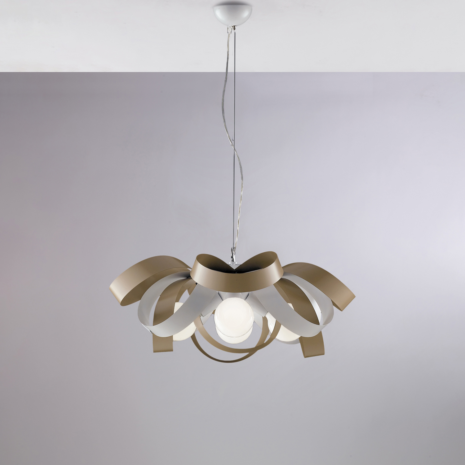 Sospensione Moderna Primula 4 Luci In Ferro Laccato Bianco E Tortora BL145-4-BT