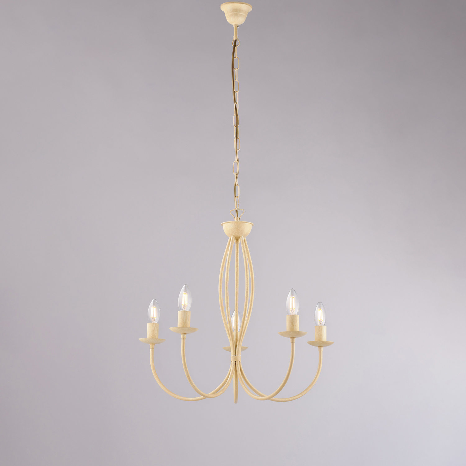 Lampadario Rustico Botte 5 Luci In Ferro Battuto Decapè Avorio BL147-5-AV