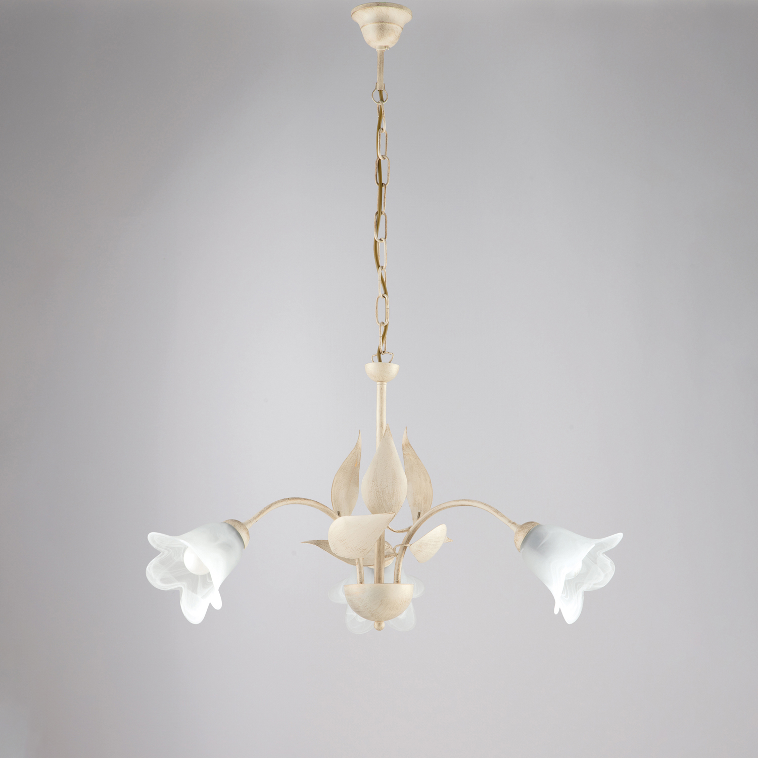 Lampadario 3 Luci Olga Ferro Battuto E Vetro Avorio E Oro BL155-3-AV