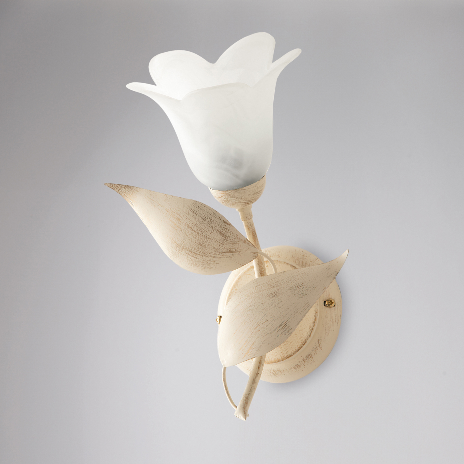 Applique 1 Luce Olga Ferro Battuto E Vetro Avorio E Oro BL155-AP1-AV