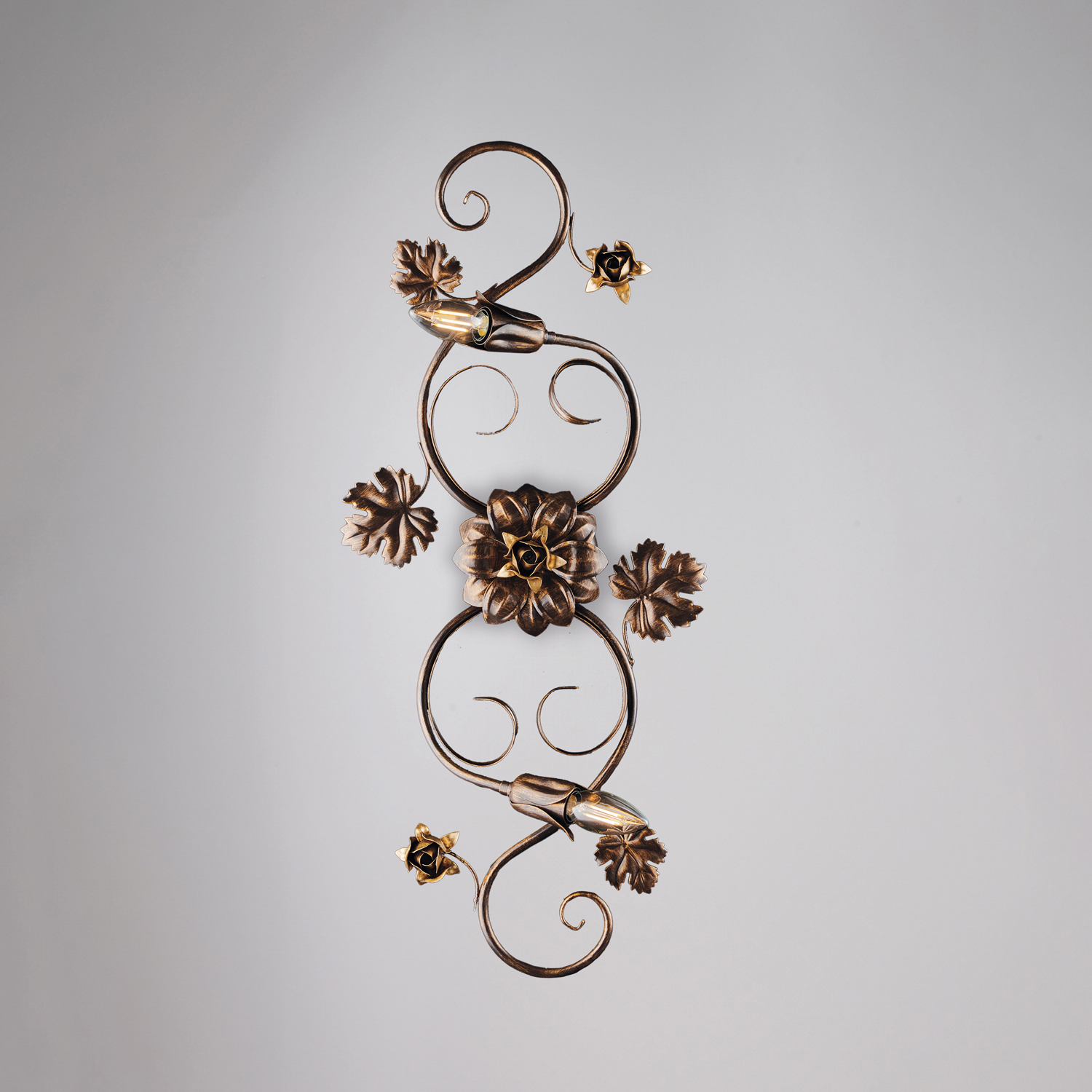 Plafoniera Iris 2 Luci Arte Povera Con Foglie In Ferro Marrone E Oro BL169-PL2-BR