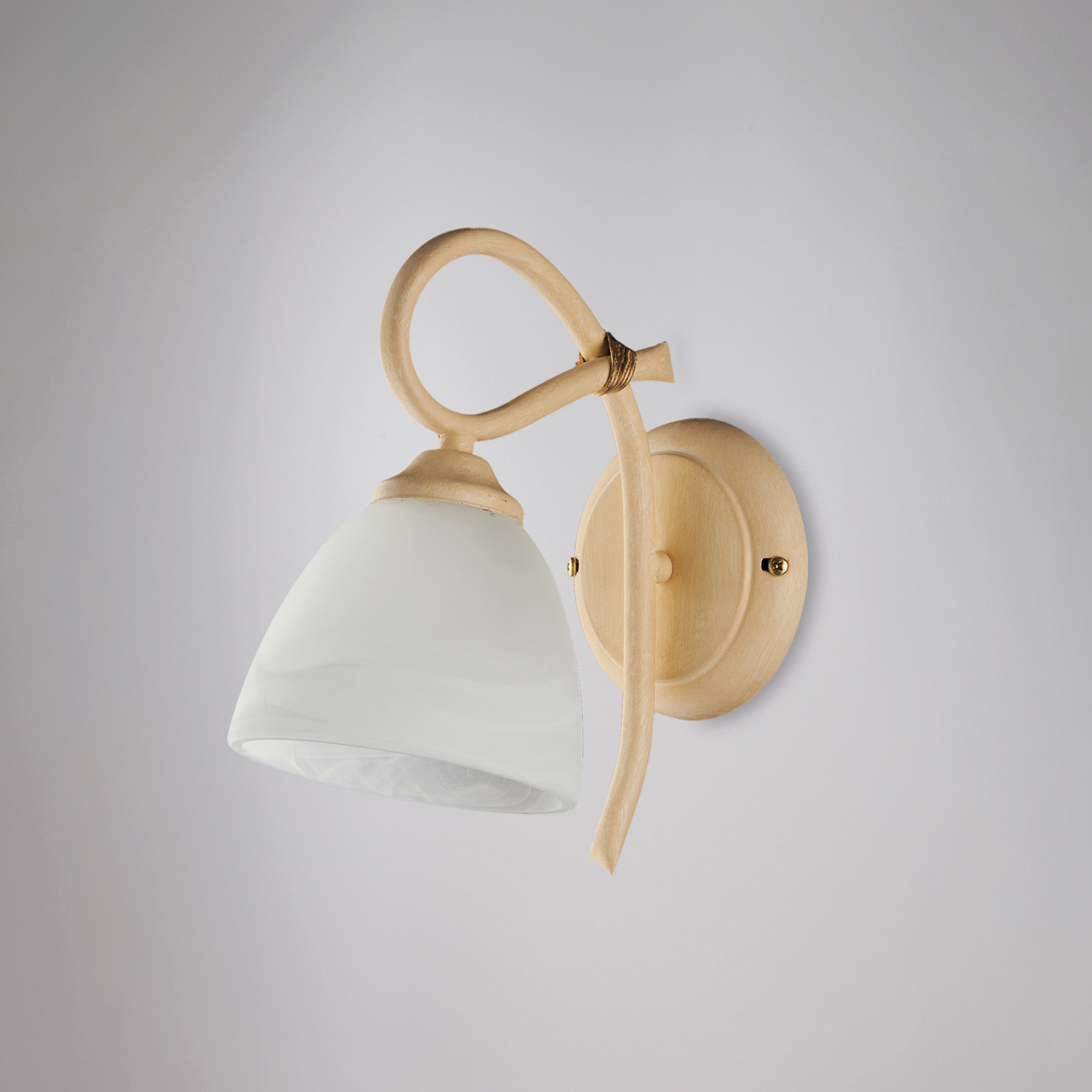 Applique 1 Luce Dallas Ferro Battuto Avorio Decapè Vetro Bianco BL217-AP1-AV