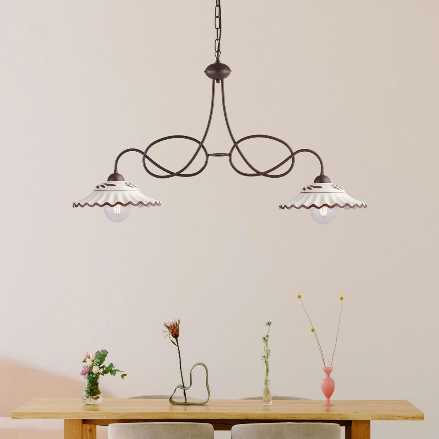 Bilanciere Country Chic Bistrot 2 Luci Ruggine Con Ceramica Vietrese Bilanciere Country Chic Bistrot 2 Luci Ruggine Con Ceramica Vietrese