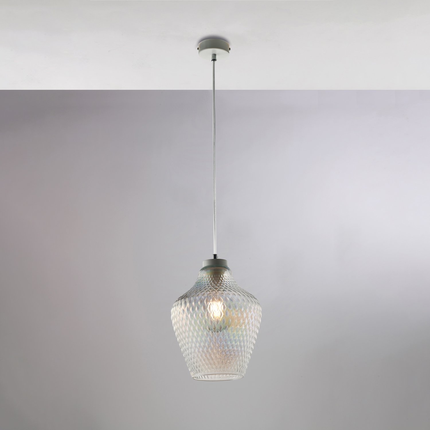 Sospensione 1 Luce Maya In Ferro Laccato Bianco E Vetro Soffiato Trasparente BL296-S1-TR