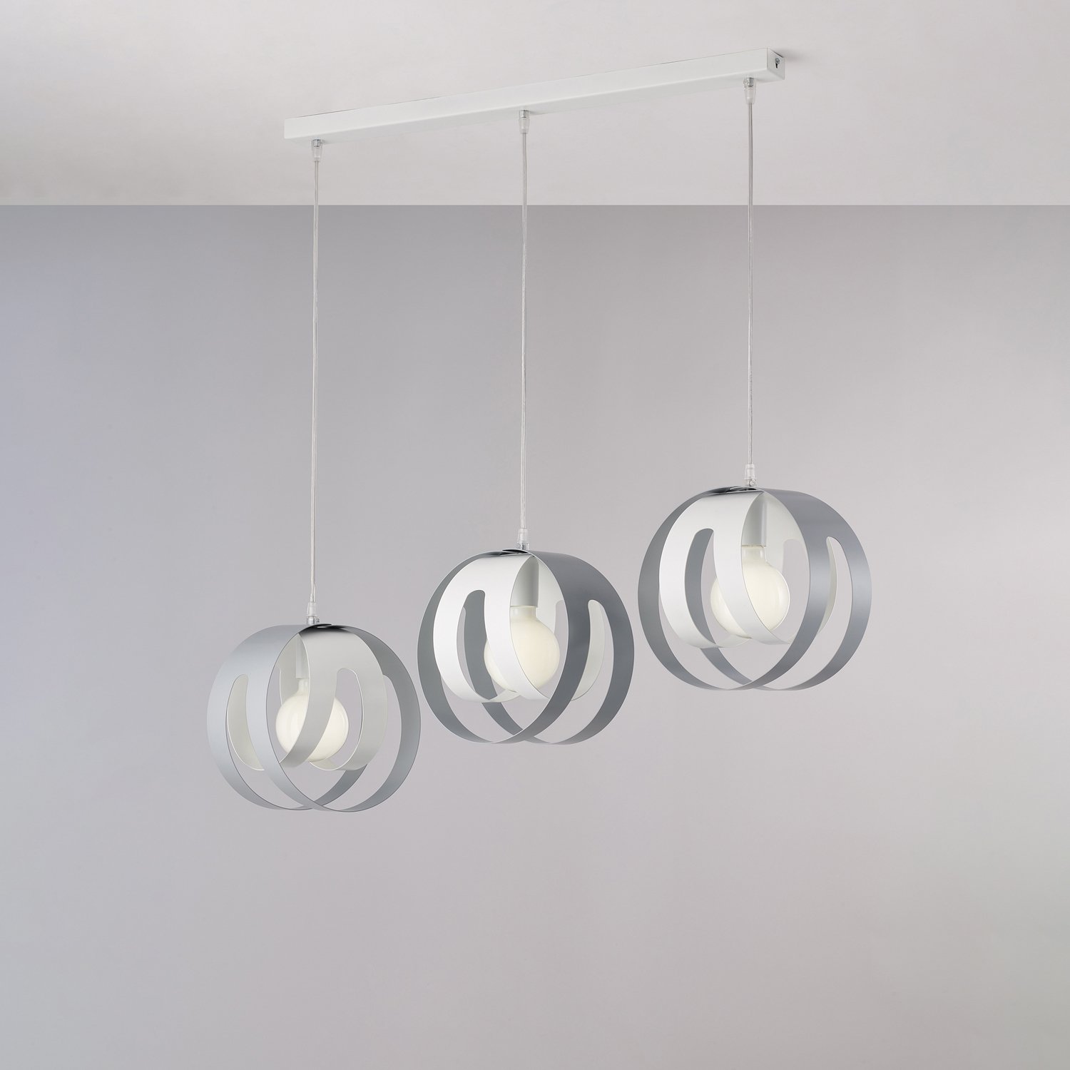 Sospensione 3 Luci Tobias Ferro Laccato Bianco E Grigio Con Binario BL302-BIN3-BG