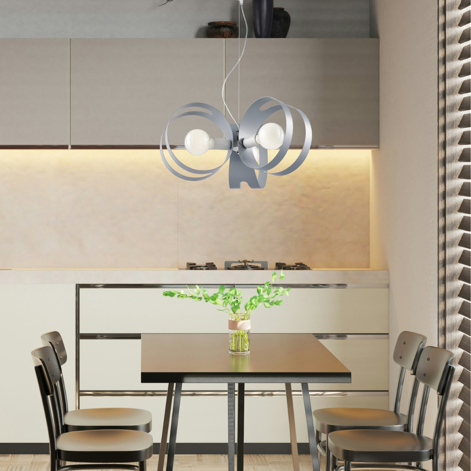 Sospensione Moderna 3 Luci Peter In Ferro Bianco Grigio Taglio Laser BL306-3-BG