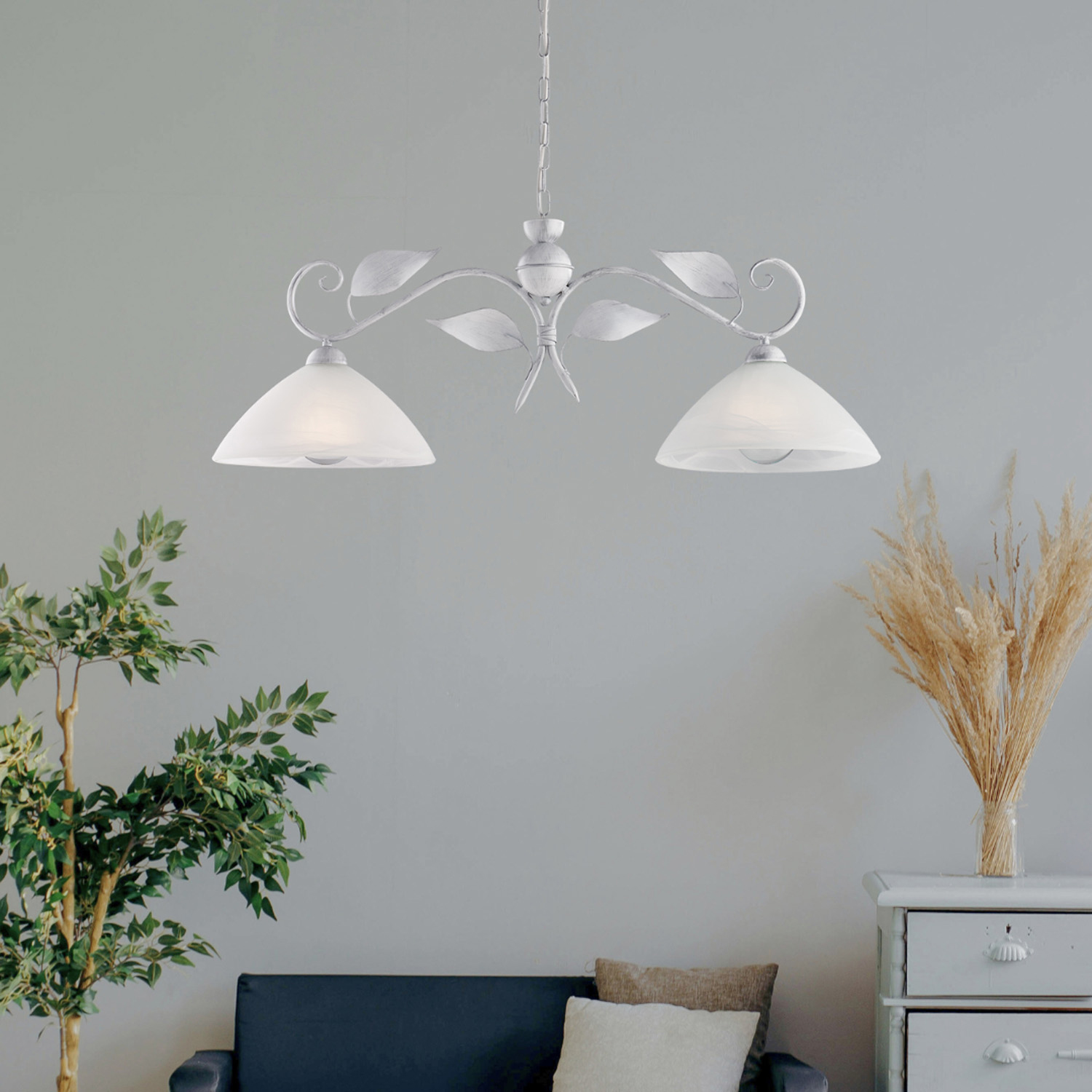 Bilanciere Classico Esse 2 Luci Ferro Battuto E Vetro Bianco E Argento BL313-2-BA