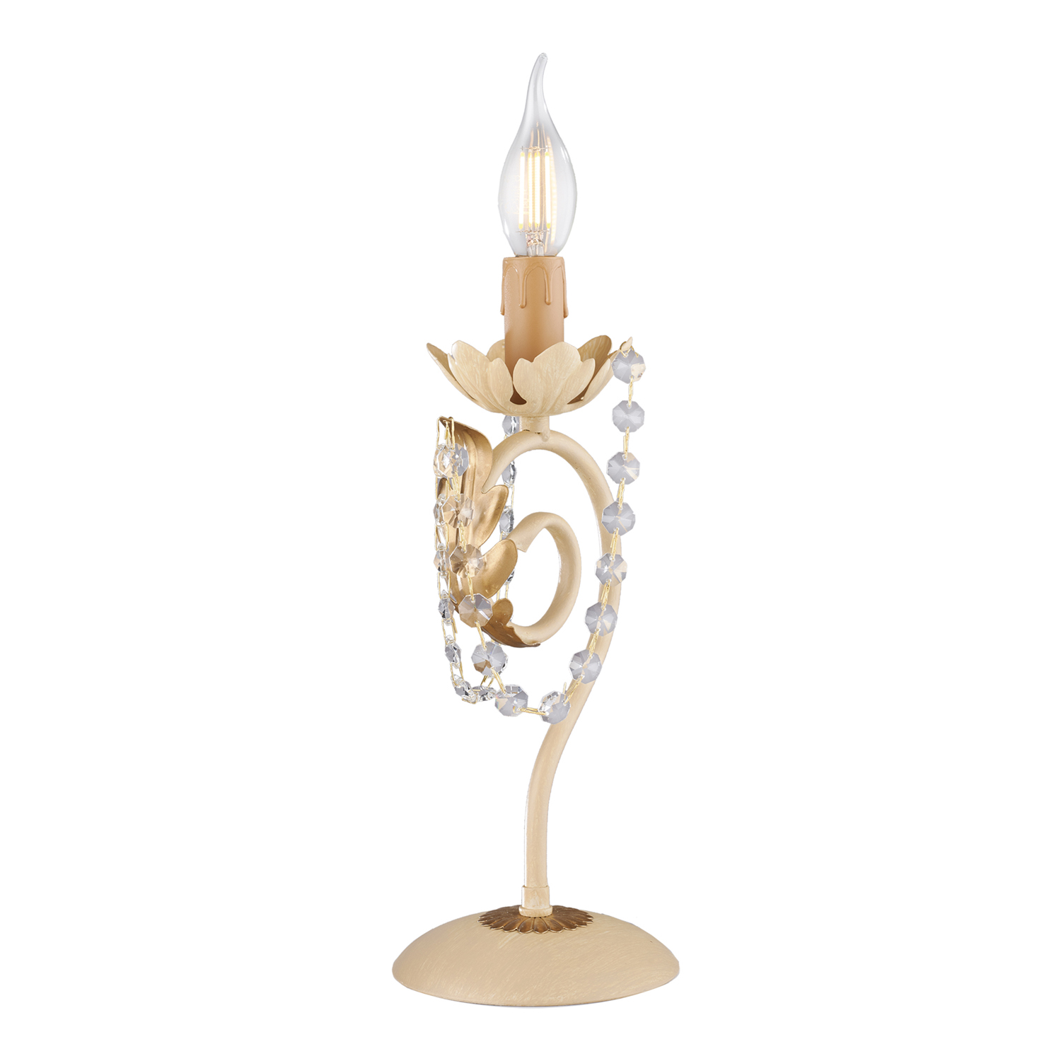 Image of Lumetto Shabby Damasco 1 Luce Ferro Battuto Avorio E Oro Con Cristalli