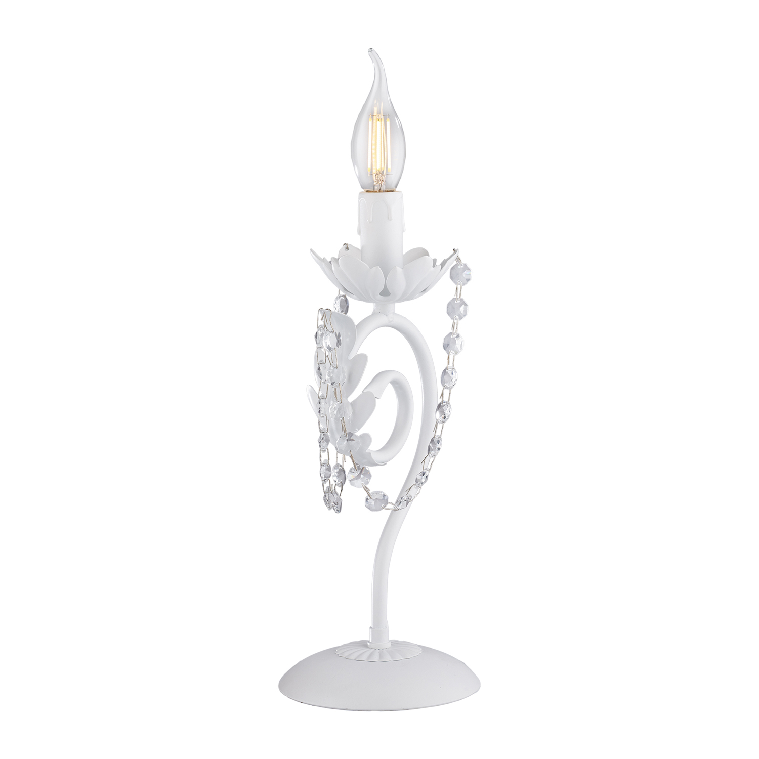 Image of Lumetto Shabby Damasco 1 Luce Ferro Battuto Bianco E Cristalli