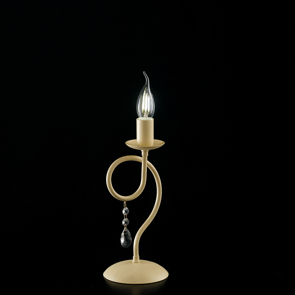 Image of Lumetto Classico 1 Luce Ferro Decapé Avorio E Cristalli Serie Elegant