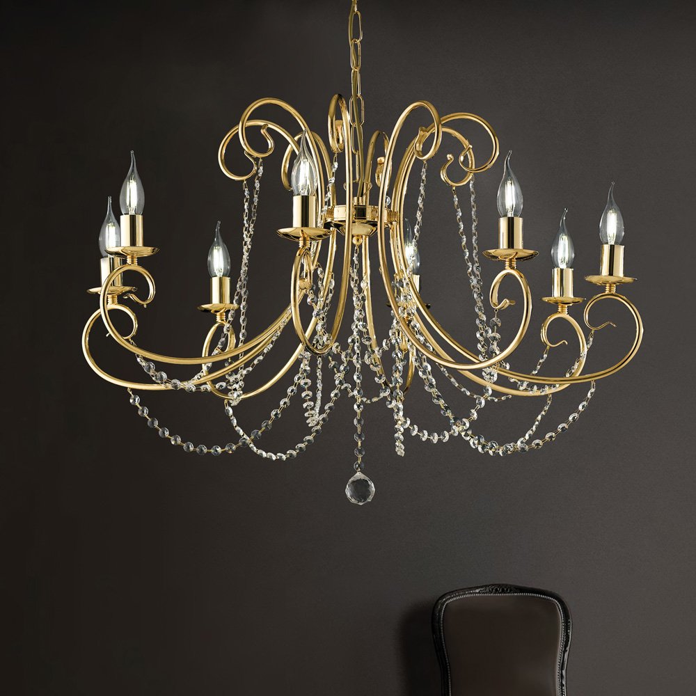Lampadario Delhi A Sospensione 5 Luci, Metallo Nero E Cristalli, Stile Vintage/Retrò Per Soggiorno E Camera Da Letto, Attacco E14