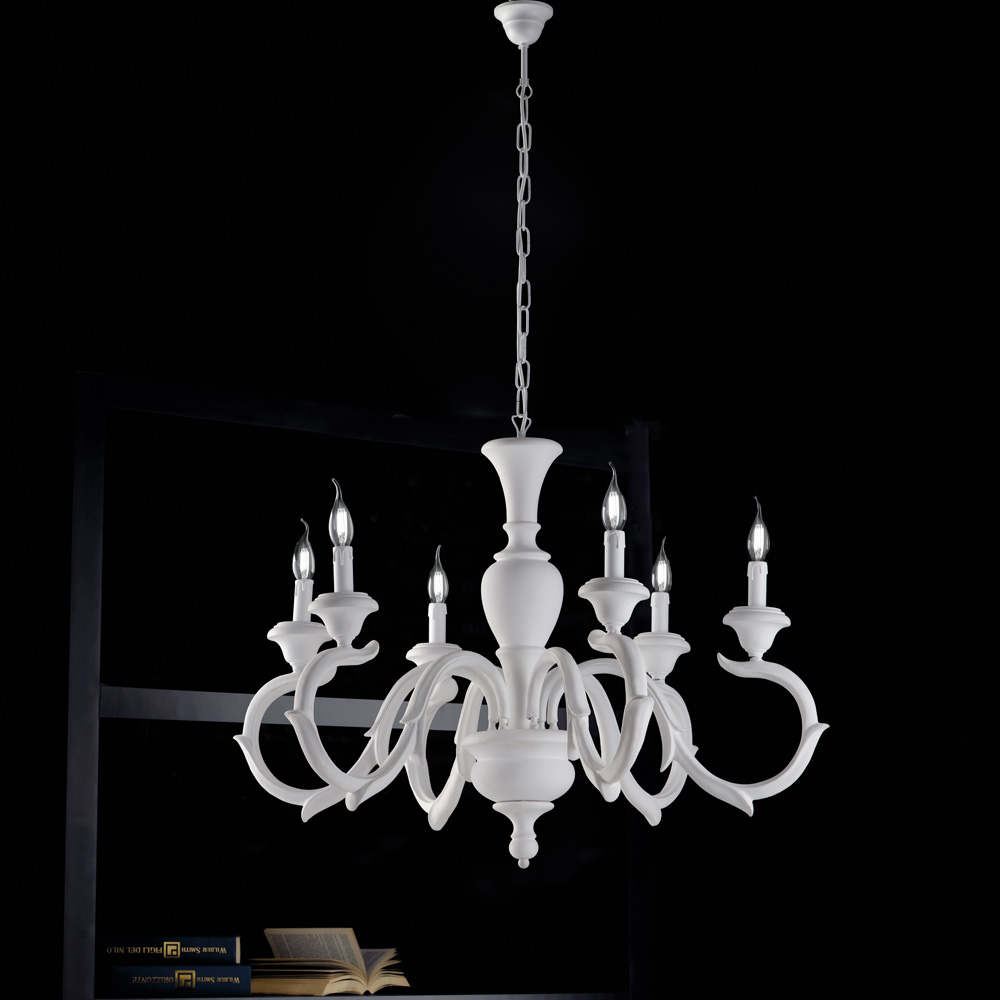 Lampadario Shabby Chic Fiorenza Legno Bianco 6 Luci E14 BL172-6-BCO