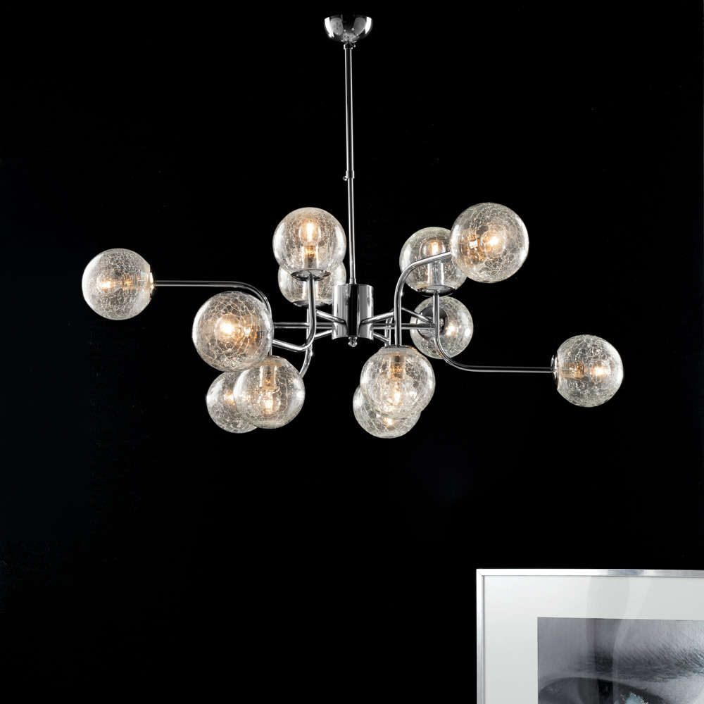 Lampadario Moderno Ikarus Metallo Cromo 12 Luci E14 BL213-12-CR