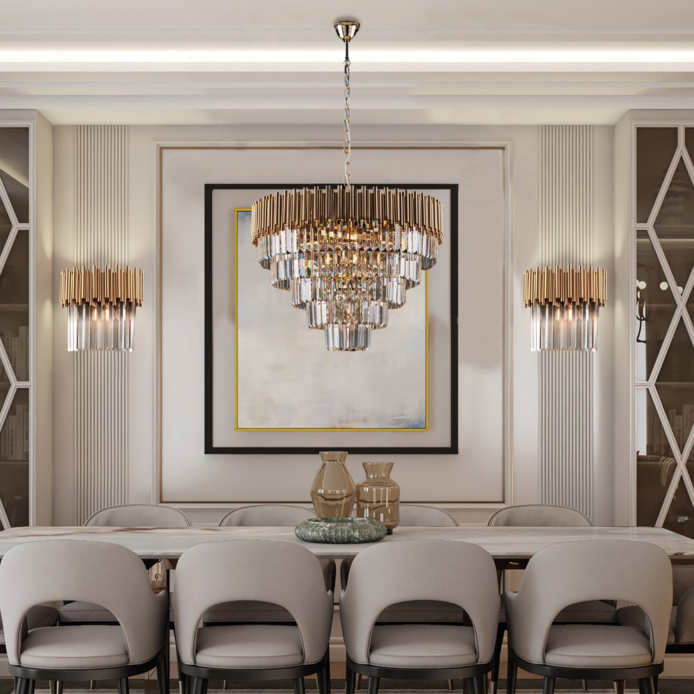 Lampadario Contemporaneo Ravel Metallo Oro E Cristallo 9 Luci E14 BL268-9-OR