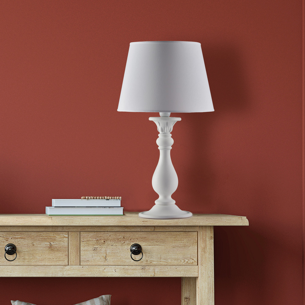 Lampada Da Tavolo Shabby Chic Lucca Legno Bianco 1 Luce E27 BL271-LM-BCO