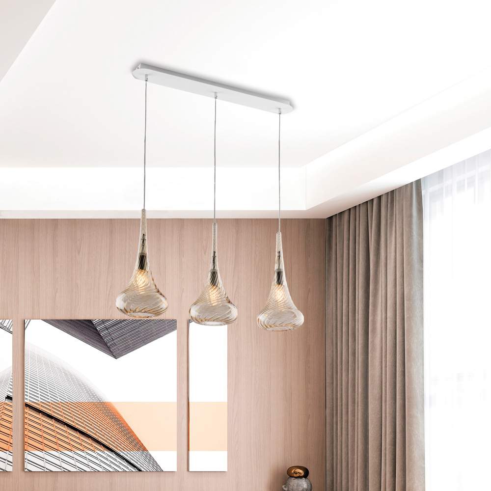 Lampadario Binario Contemporaneo Nemesi Metallo Ambra 3 Luci E27 BL280-BIN3-AM