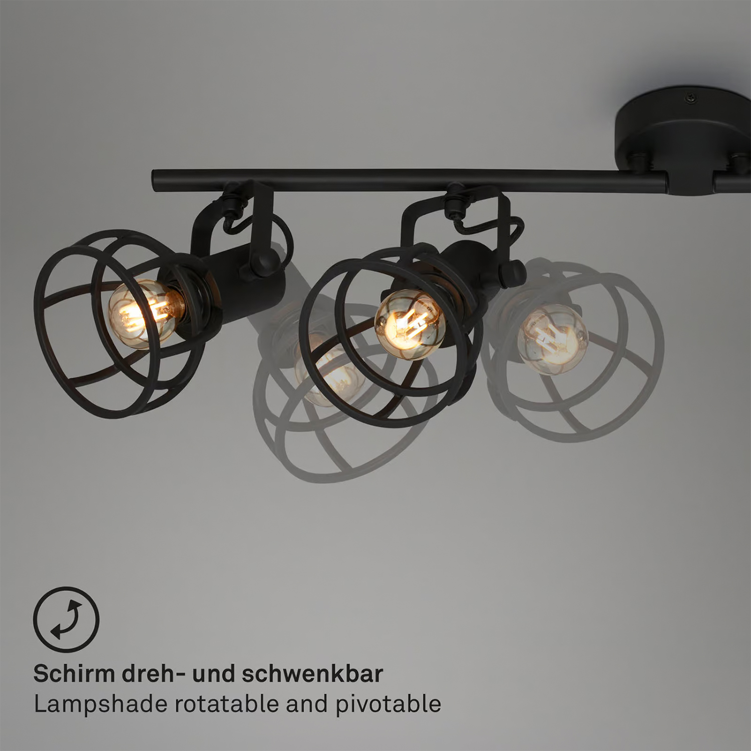 Plafoniera Vintage Korbo Acciaio Nero 4 Luci E14 Ip20 2669045