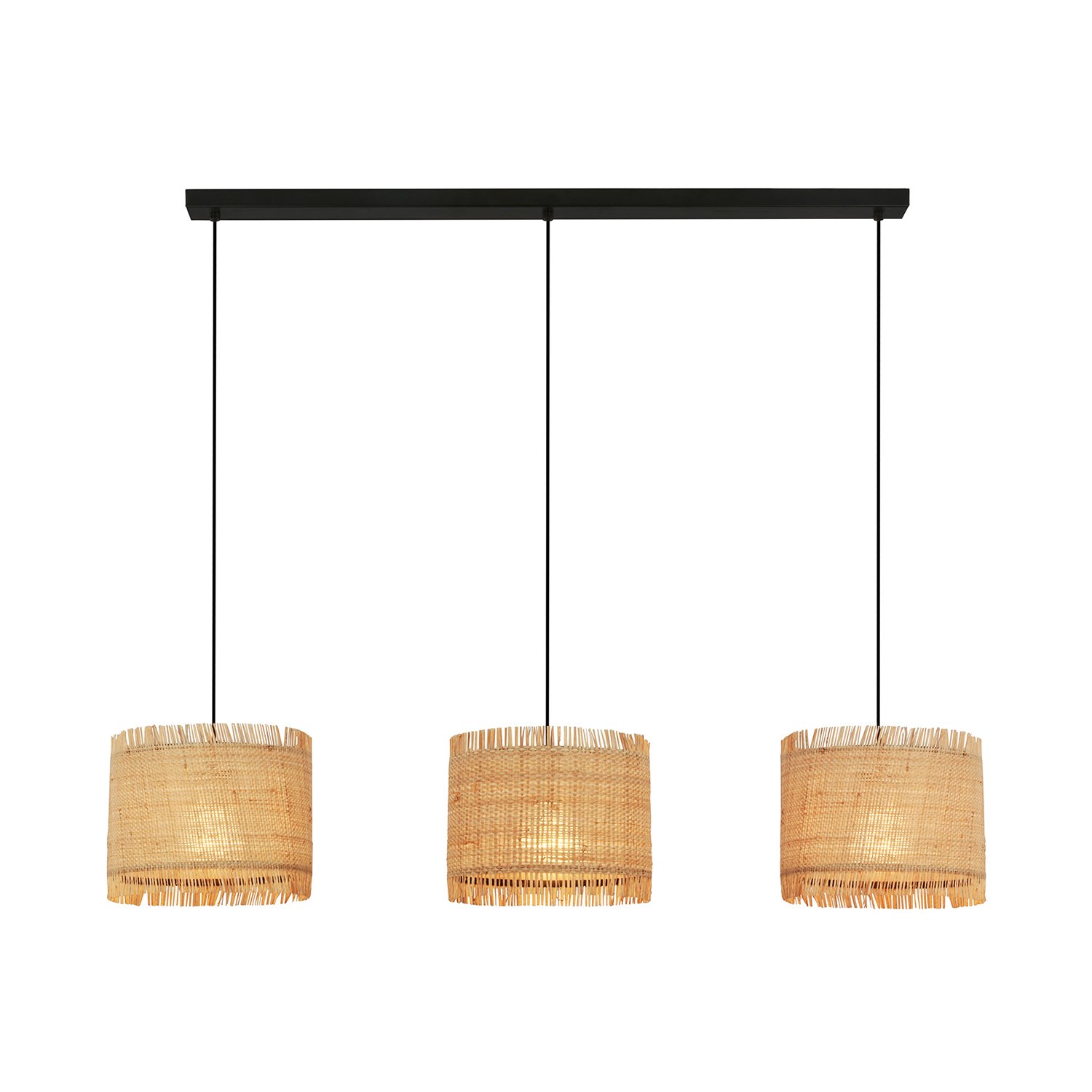 Lampadario Vintage Borra Paglia Naturale E Metallo Nero 3 Luci E27
