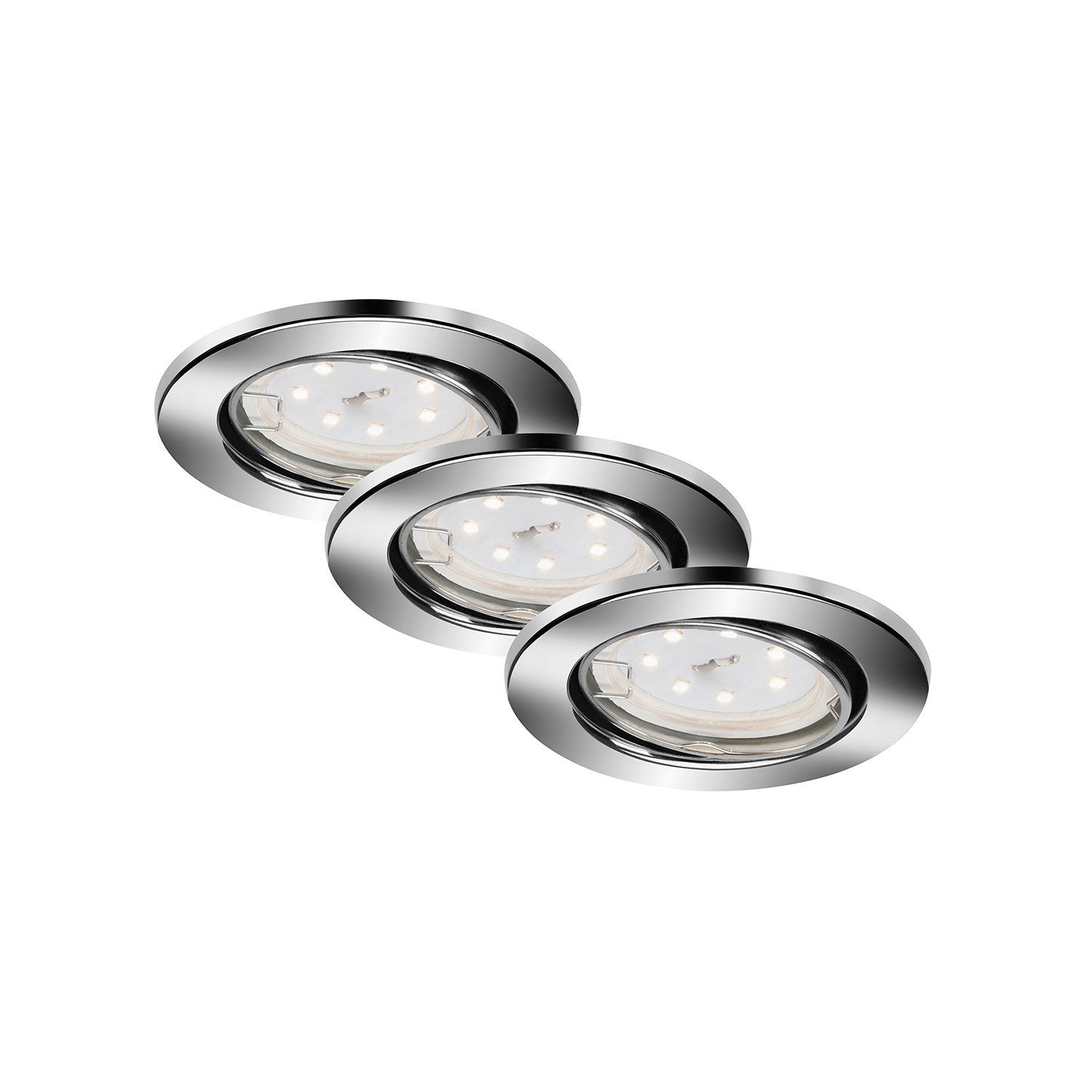 Image of Set 3 Faretti Incasso Moderno Fit Move Metallo Cromo 3 Luci Gu10