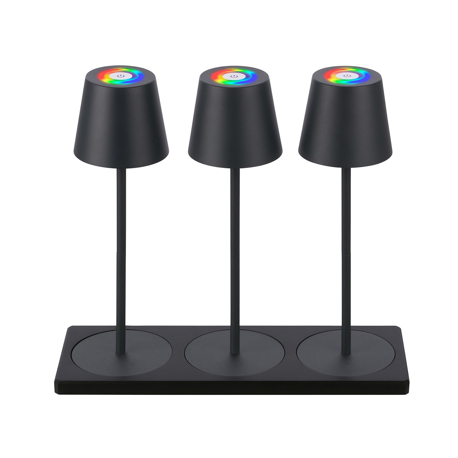 Set Di 3 Lampade Tavolo Cilano Base Metallo Antracite Led Integrato 2,5W 2700K
