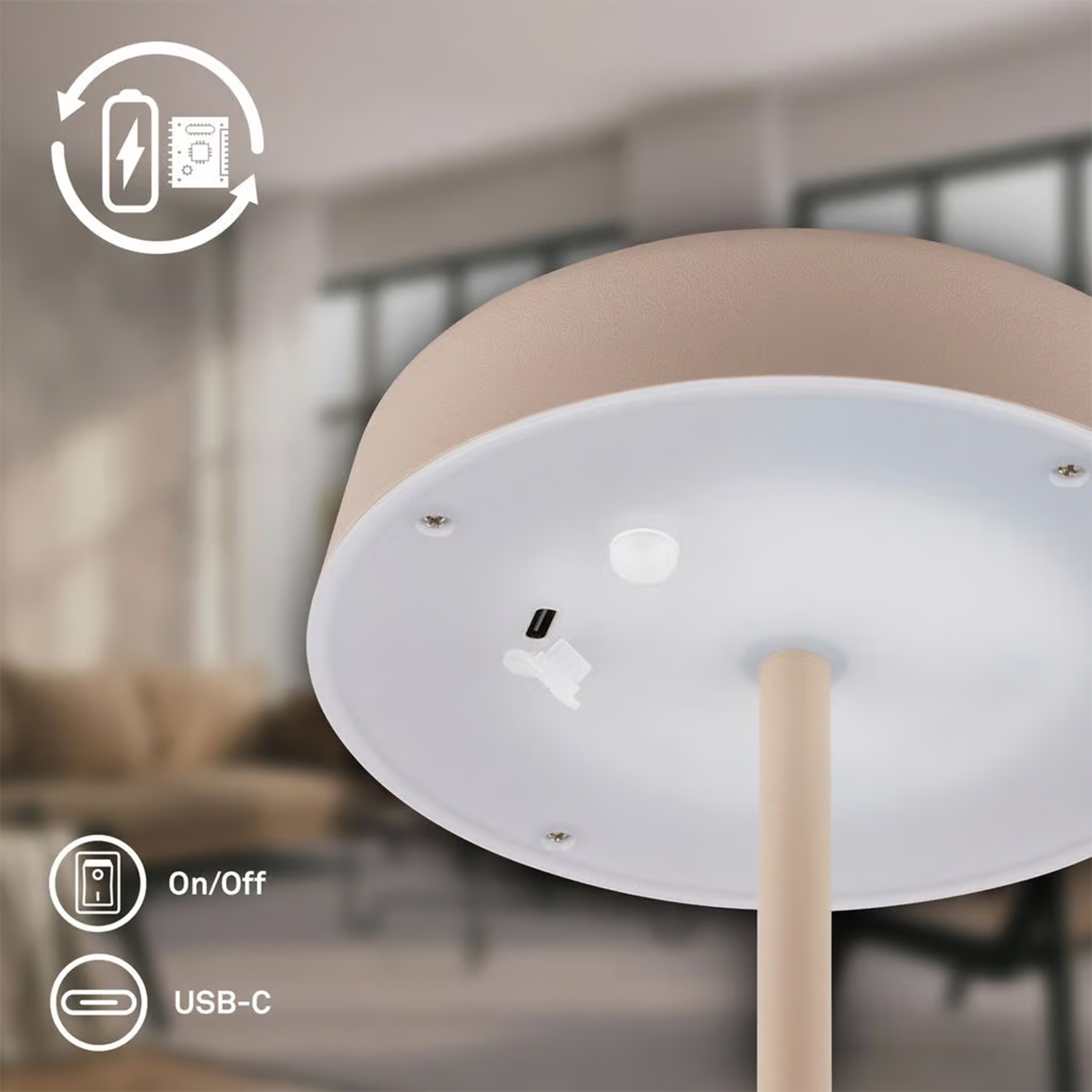 Lampada Da Tavolo Moderna Pala Metallo Beige Led 2W 2700K Ip44 7668011