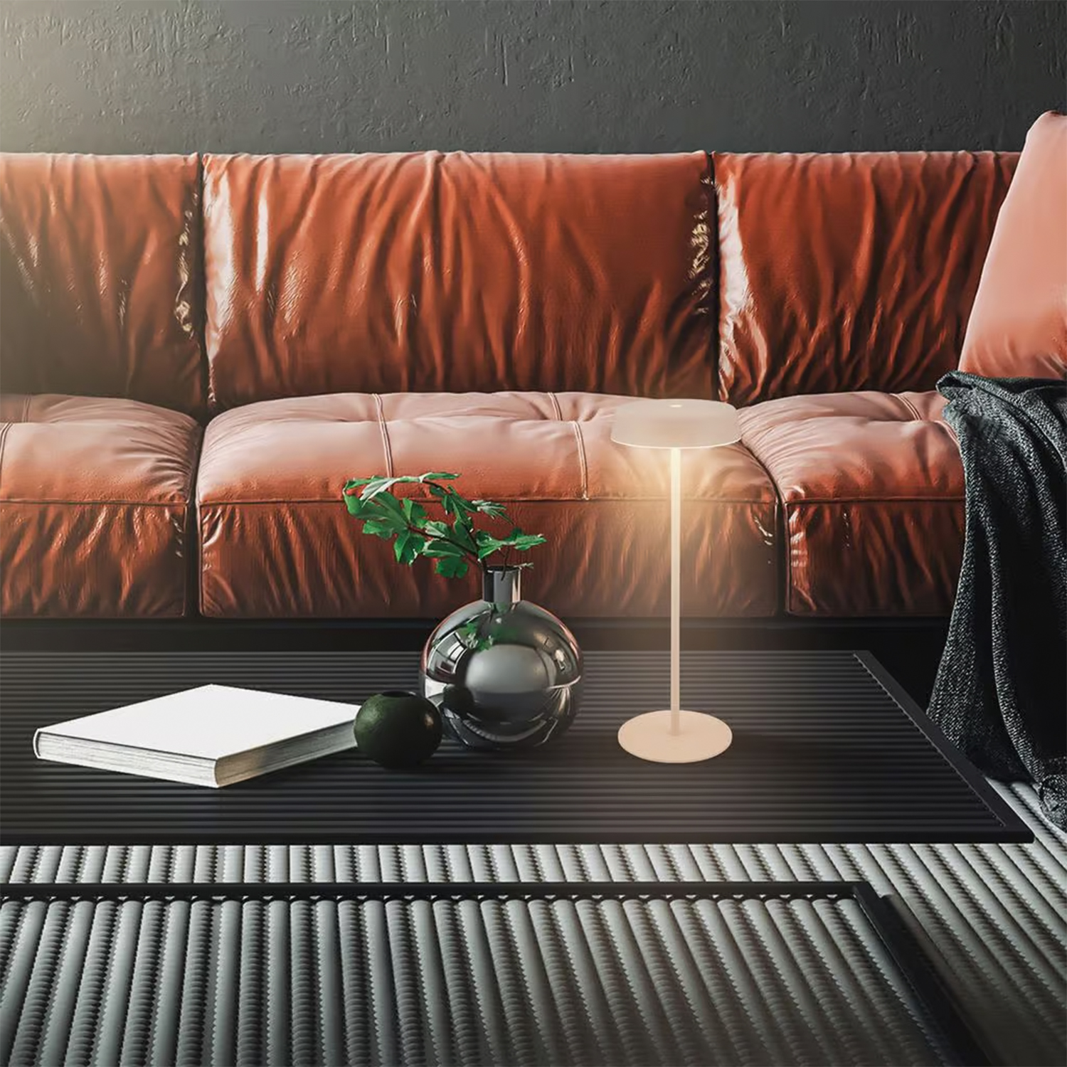 Lampada Da Tavolo Moderna Pala Metallo Beige Led 2W 2700K Ip44 7668011