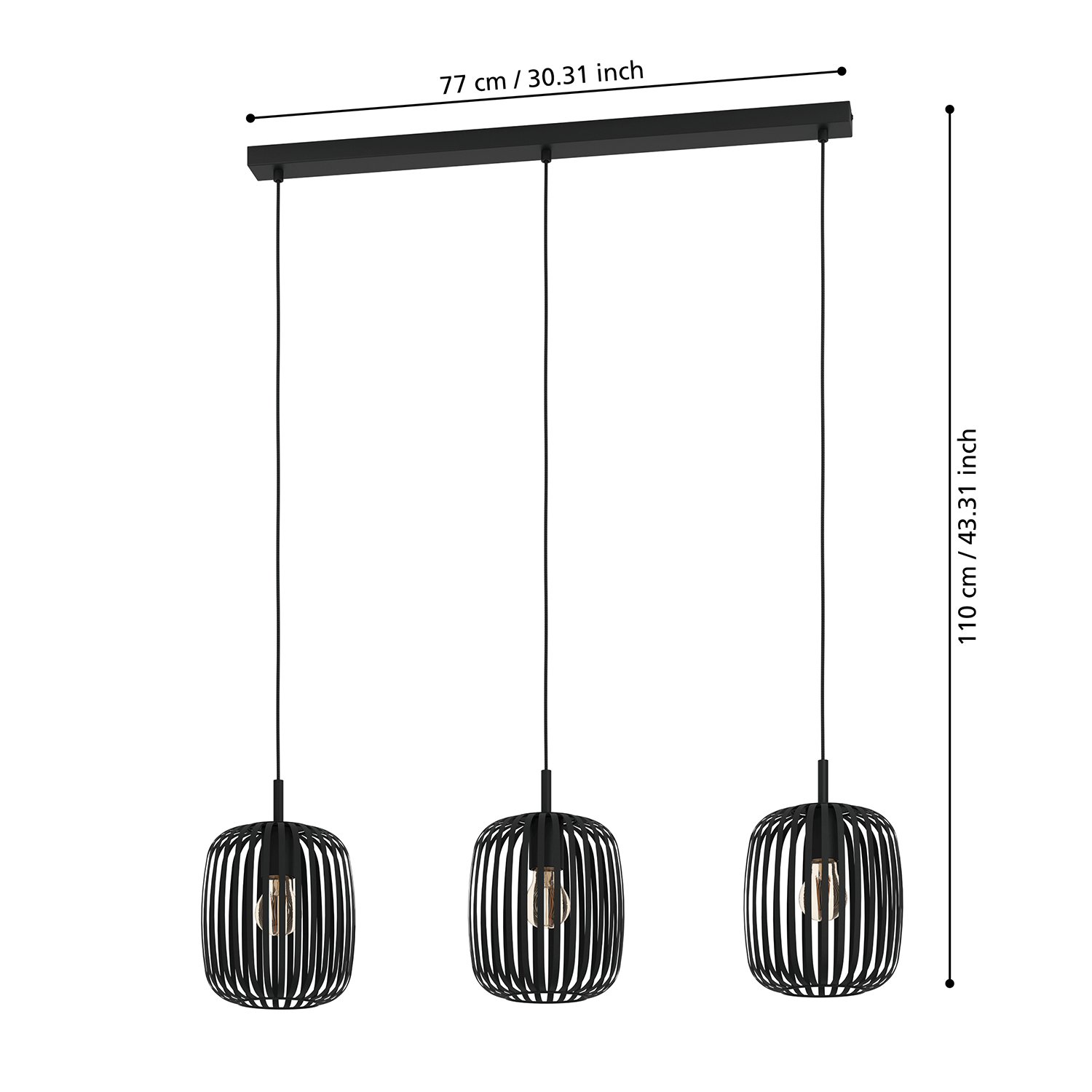 Lampadario A Sospensione Minimal Romazzina Lineare Acciaio Nero 3 Luci E27 900495