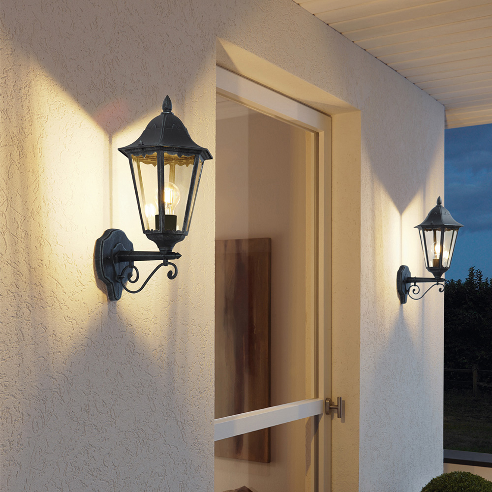 Applique Esterno Verso Alto Classica Navedo Alluminio Nero 1 Luce E27 H42,5Cm 93457