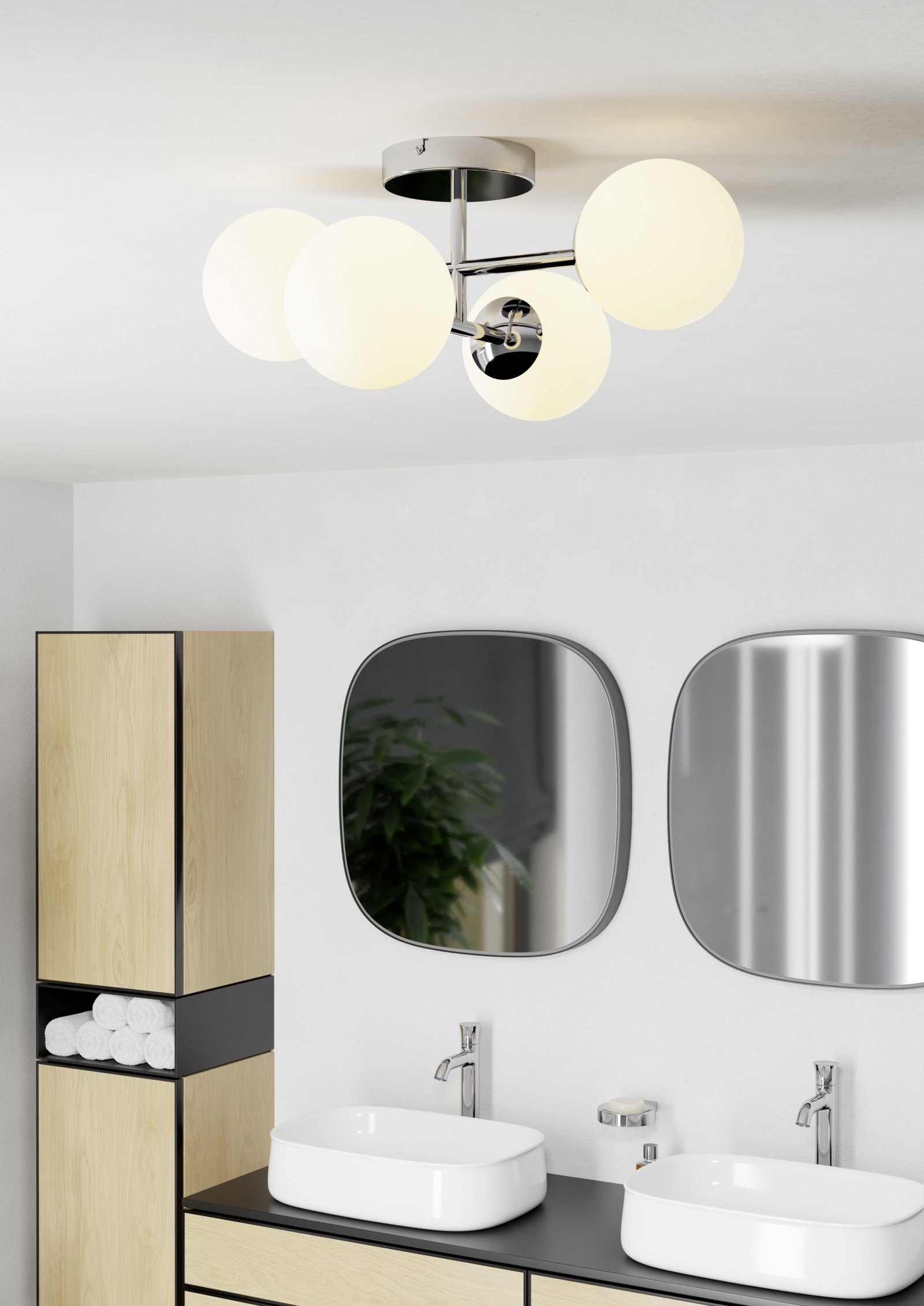 Plafoniera Contemporanea Castrovido Acciaio Cromo Bianco 4 Luci G9 4,2 Ip44 902098