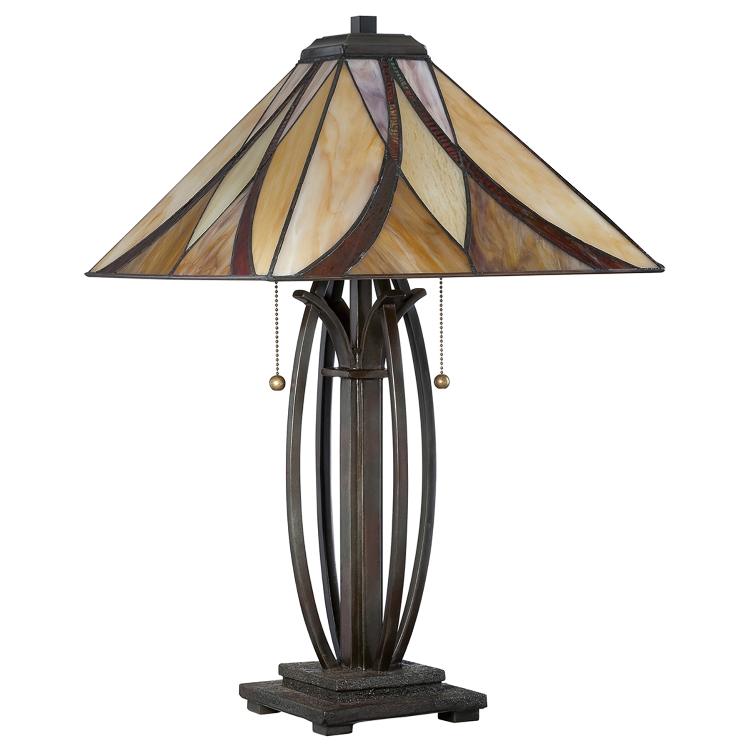Lampada Da Scrivania Tiffany Asheville Metallo Bronzo Valiant 2 Luci E27 QZ-ASHEVILLE-TL