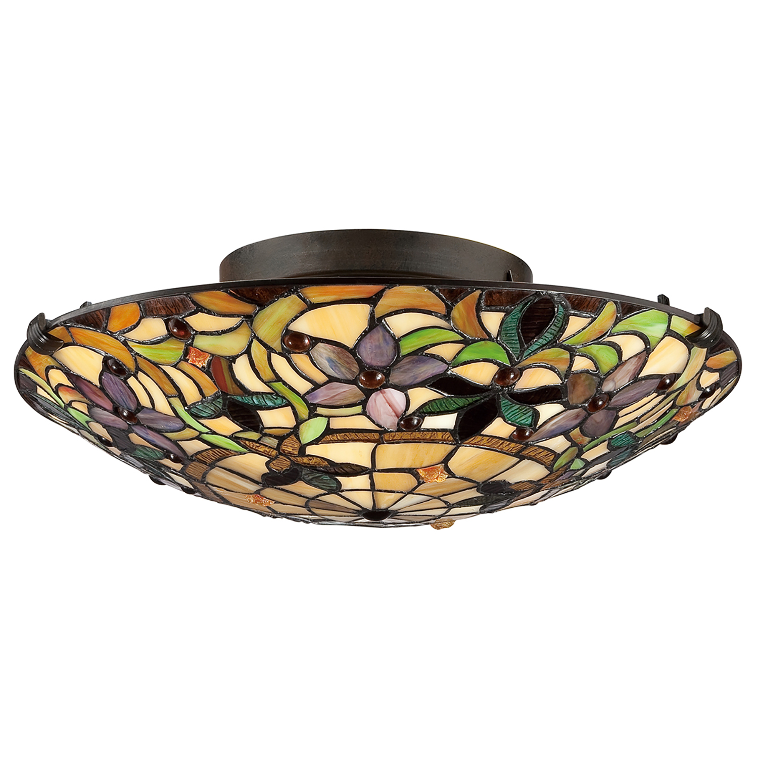 Plafoniera Tiffany Kami Metallo Bronzo Vintage 2 Luci E27 QZ-KAMI-F