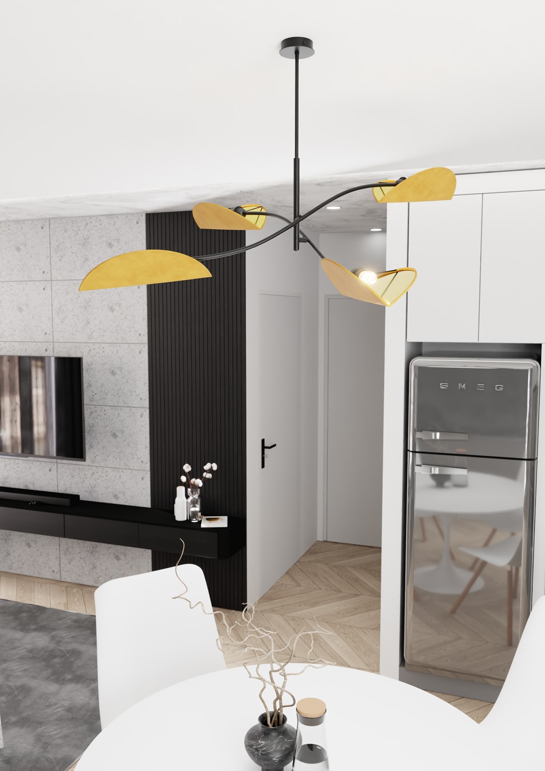 Plafoniera Moderna Ares Acciaio Nero Arancione 4 Luci E14 Ip20 LA0005-EB-PL4-NR-AR