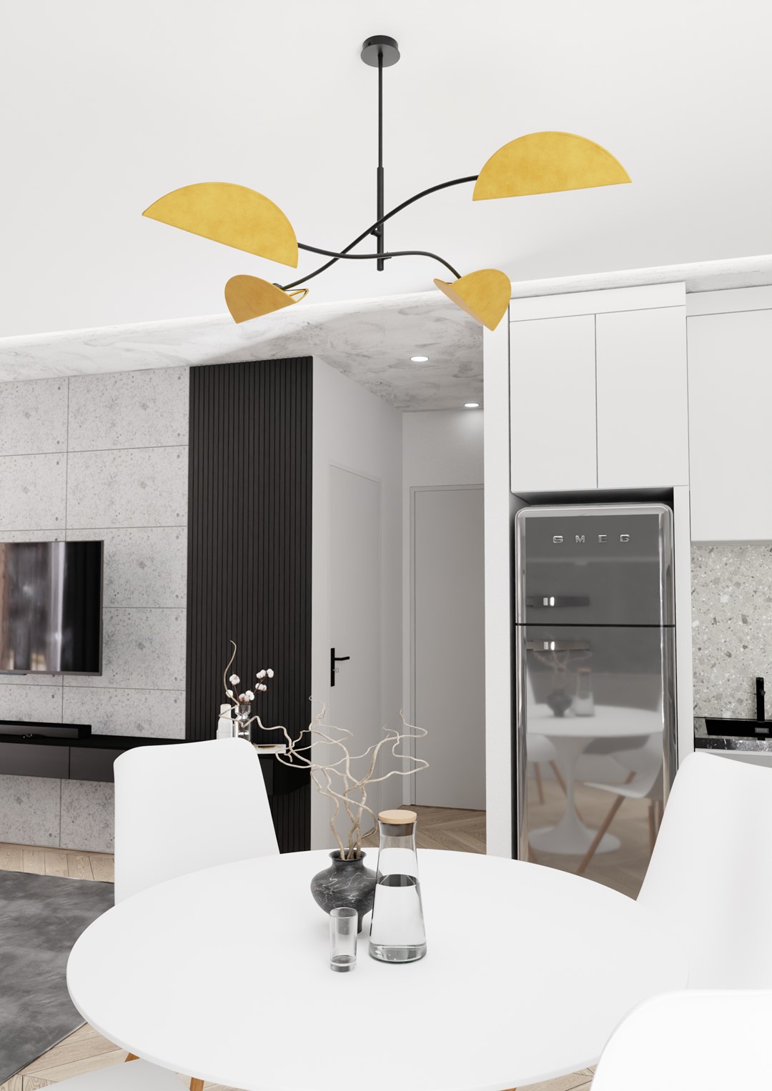 Plafoniera Moderna Ares Acciaio Nero Arancione 4 Luci E14 Ip20 LA0005-EB-PL4-NR-AR