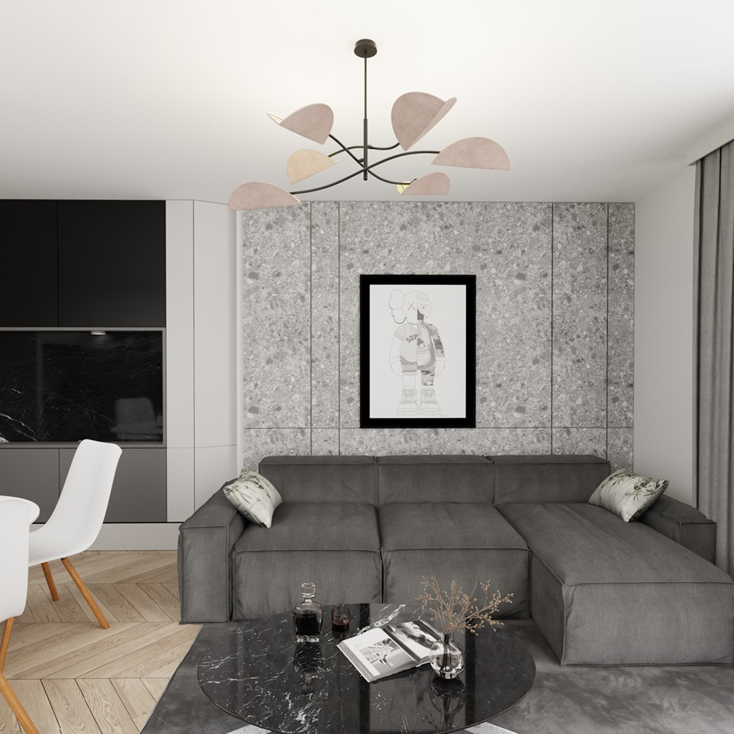 Plafoniera Moderna Ares Acciaio Nero Grigio 6 Luci E14 Ip20 LA0005-EB-PL6-NR-GR