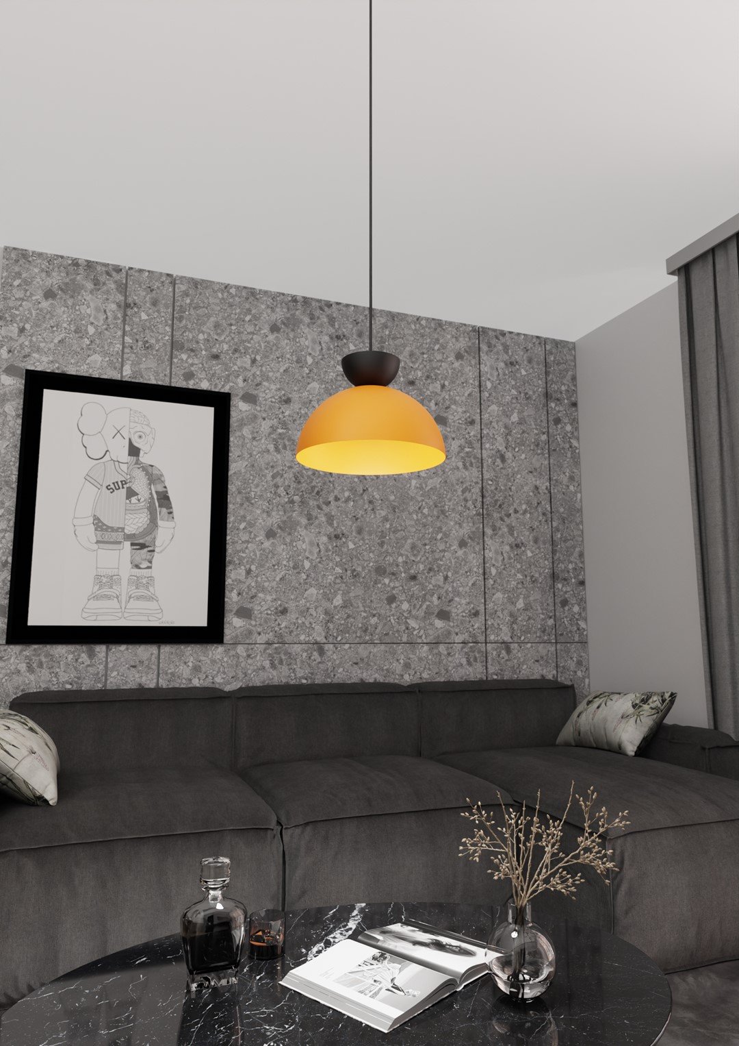 Lampadario Minimal Venus Acciaio Nero Arancione Small 1 Luce Gx53 1474/1S