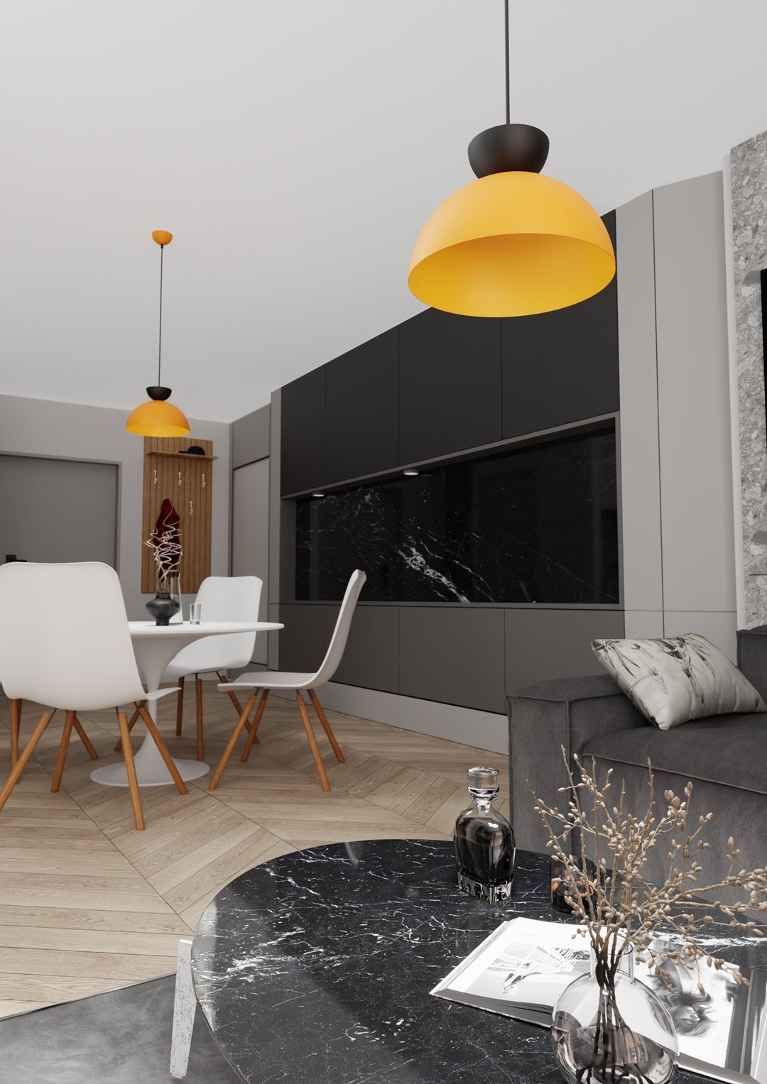 Lampadario Minimal Venus Acciaio Nero Arancione Small 1 Luce Gx53 1474/1S